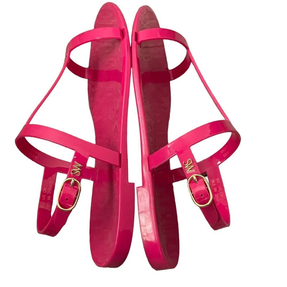 Stuart Weitzman Jelly Sandals Size 9 Mellie Hot Pink Rubber Ankle T-Strap Resort - Picture 5 of 12